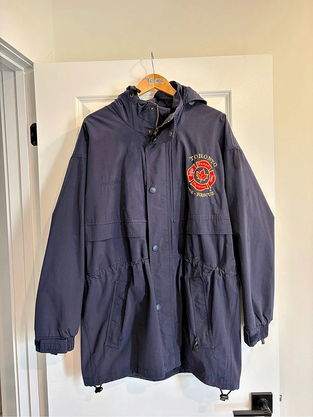 Toronto Fire Vintage Men's Hooded Field Jacket Blue Size Large